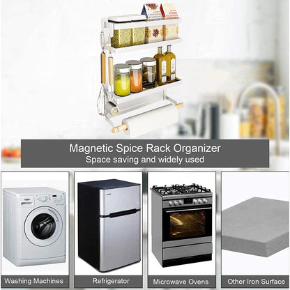 Aiyomt Magnetic Spice Rack For Refrigerator, Magnetic Paper Towel Holder Magnetic Fridge Organizer Magnetic Shelf Spice Rack Organizer Kitchen Organization Kitchen Storage Middle White