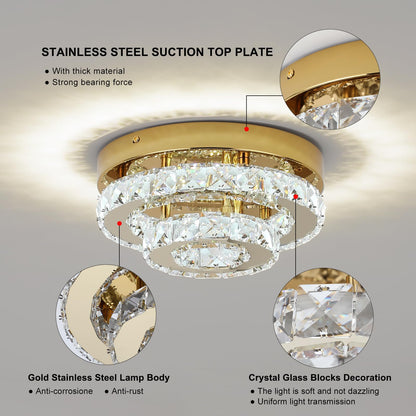 Gold Crystal Flush Mount Ceiling Light 9.8"