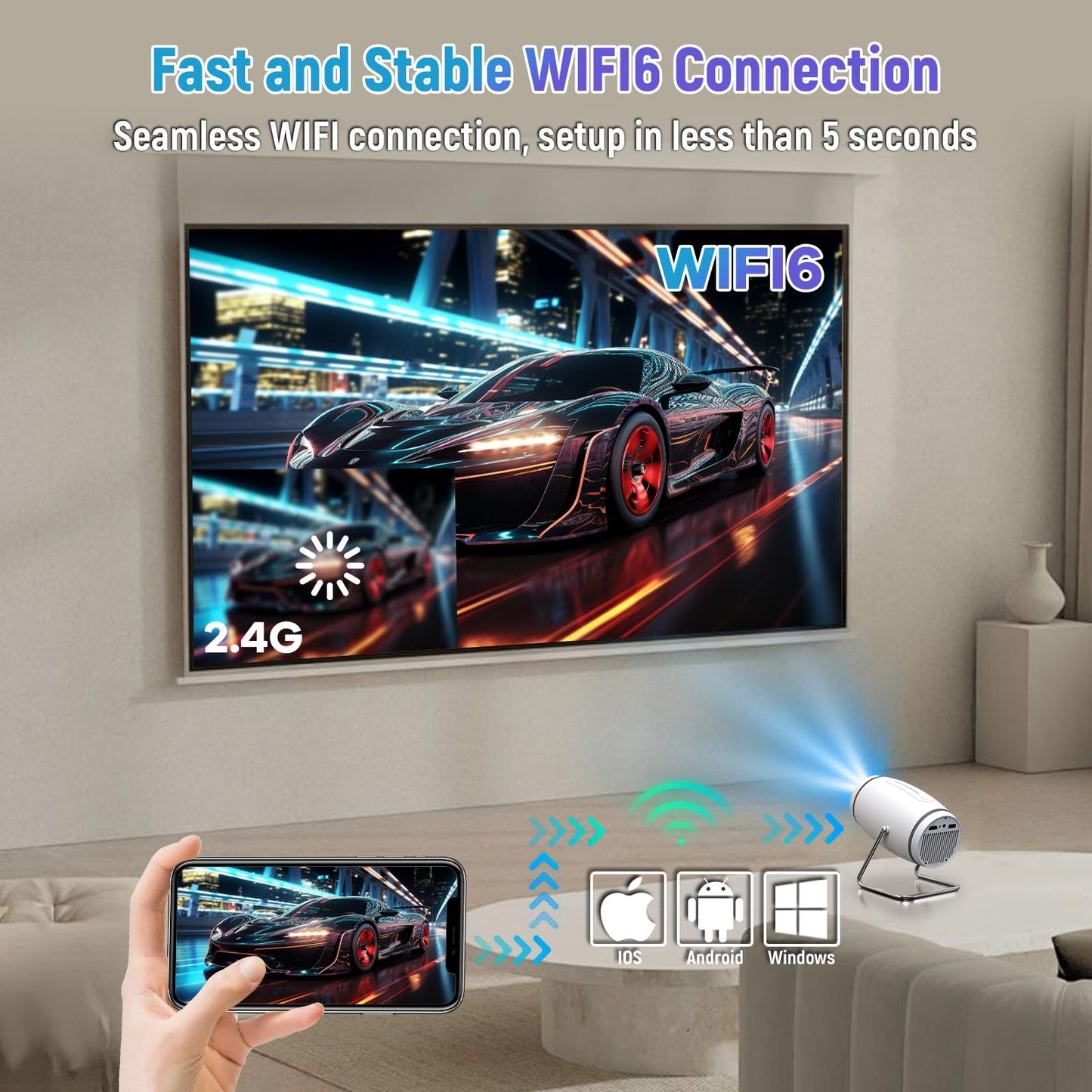 Portable 4K Mini Projector with WiFi and Bluetooth