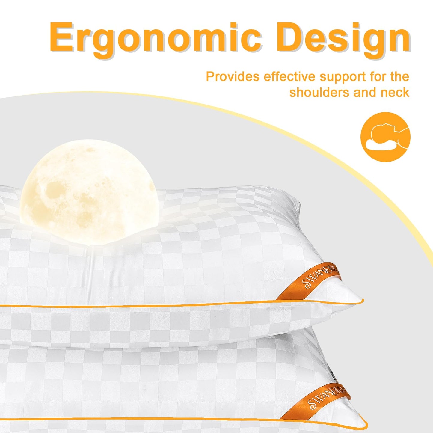 Swandream Queen Pillows Size Set of 2, Soft and Skin Friendly Down Alternative Pillow for Sleeping, Breathable Pillow for Back, Stomach or Side Sleepers, Orange, 20 * 28 Inches
