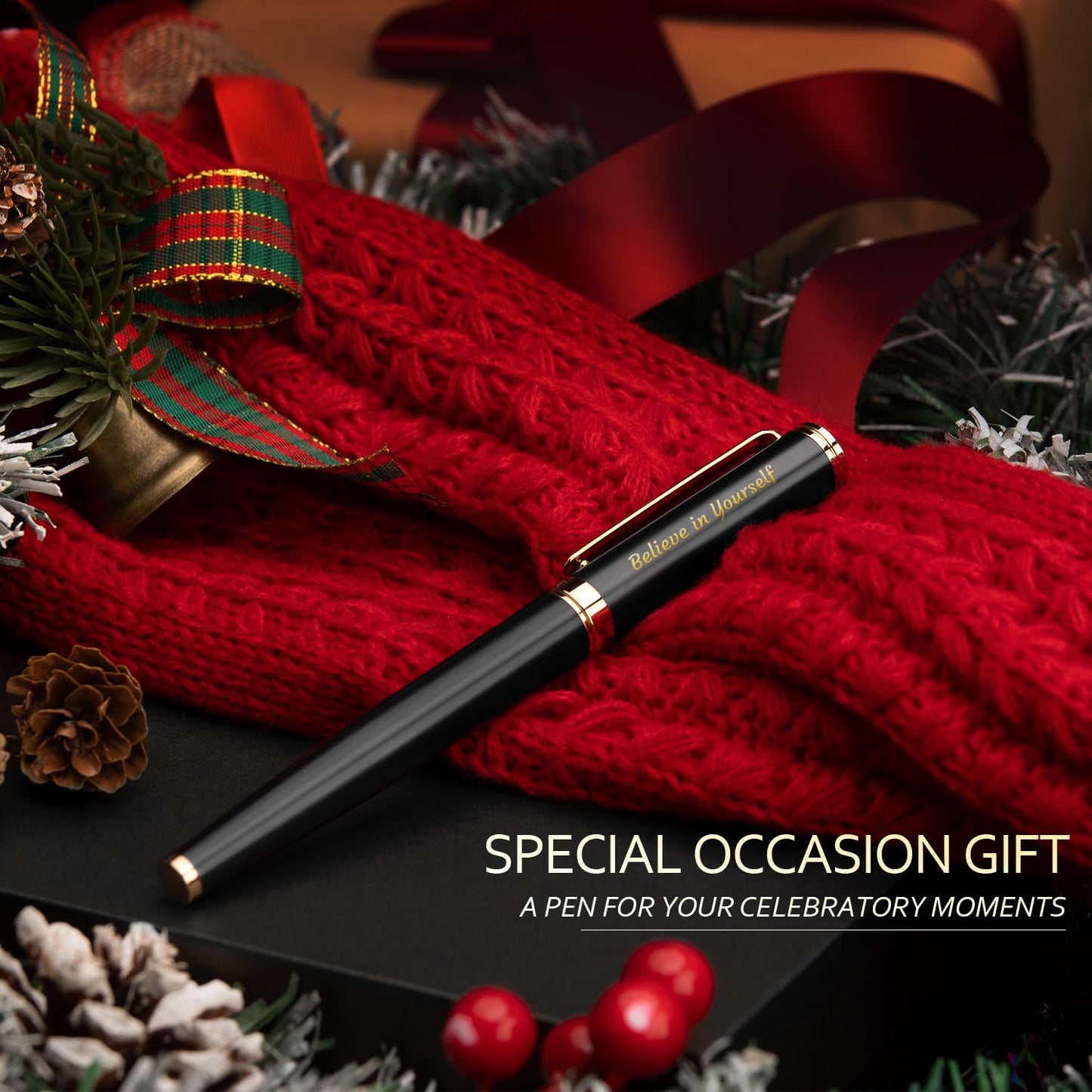 BEILUNER Black Fancy Rollerball Pen Set,Inspirational gift for Men & Women,Stunning 24K Gold Trim, Schneider Ink Refill,Employee Appreciation Gifts,Nice Pen,Teacher Pens,Office Gifts for Coworkers