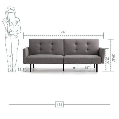 Edenbrook Gilman Futon - Futon Sofa Bed - Futon Couch - Small Futon - Living Room Furniture - Armed Sofa Bed Couch - Sofa – Gray Linen Futon