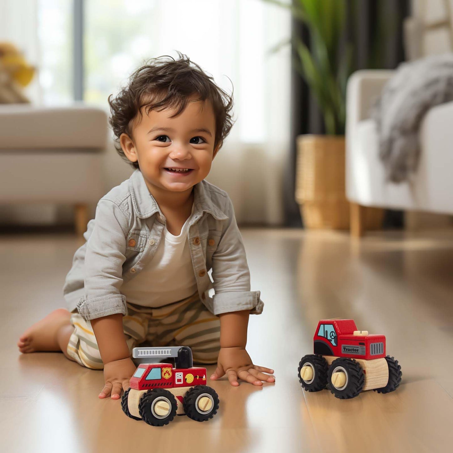 2 Pcs Wooden Construction Vehicles for Toddlers