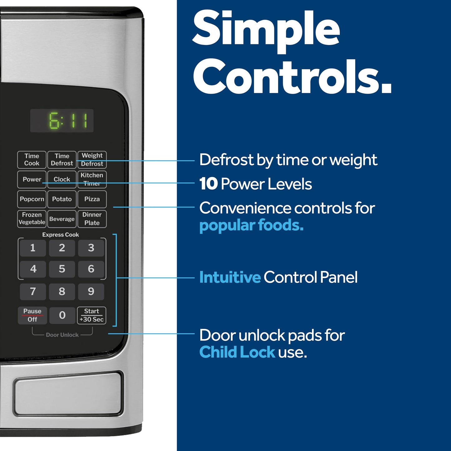 GE 950W Countertop Microwave with Child Lock