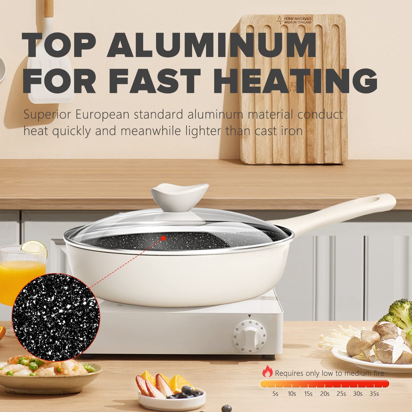 Velosan Nonstick Frying Pans Skillet, PFOA Free Cookware Aluminum Pans for Cooking All Stoves Compatible Induction Compatible 9.45/10.25/11 inch (10.25'' with Lid)