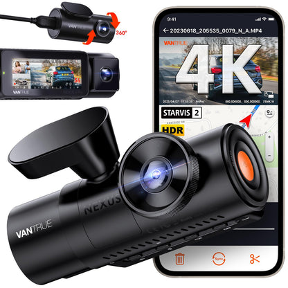 Vantrue N4 Pro 3 Channel 4K WiFi Dash Cam, STARVIS 2 IMX678 x PlatePix™ x HDR Night Vision, 4K+1080P+1080P Front Inside and Rear Car Camera, Voice Control, GPS, 24H Parking Mode, Support 512GB Max