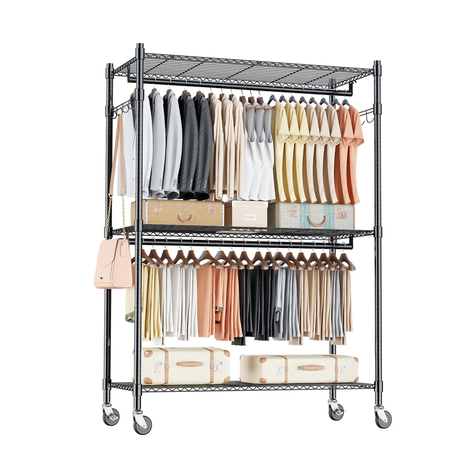 3-Tier Heavy Duty Garment Rack with Wheels