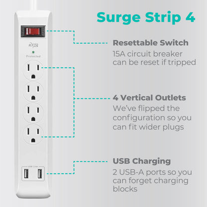 KMC 4-Outlet Surge Protector with USB Ports