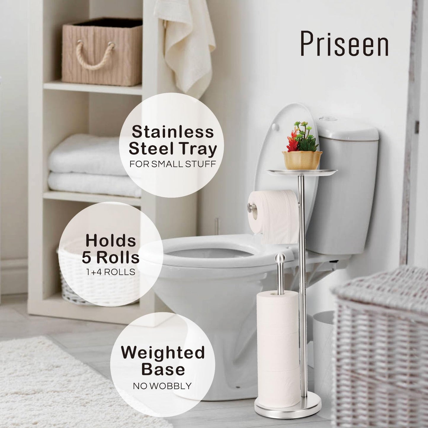 Toilet Paper Holder Stand with Phone Shelf