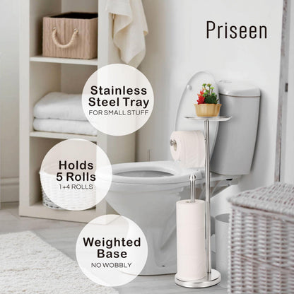 Toilet Paper Holder Stand with Phone Shelf