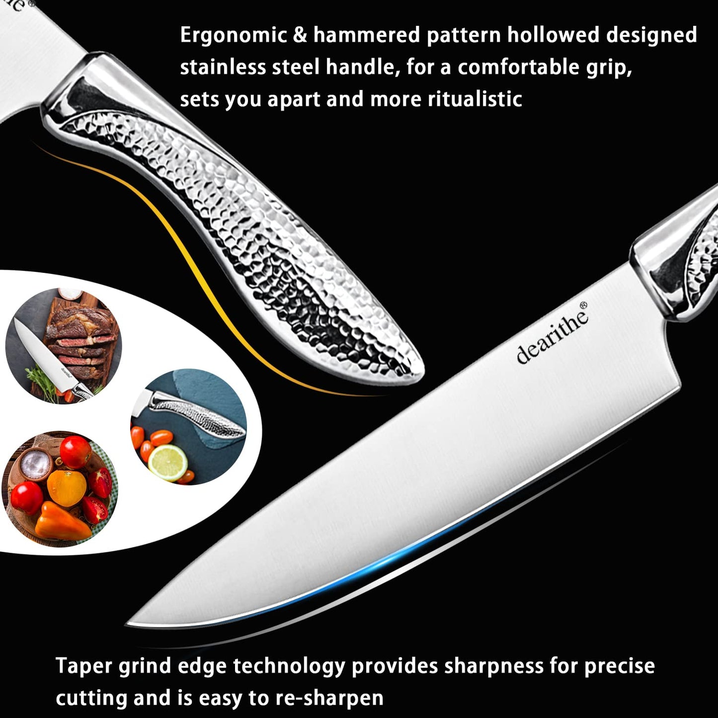 Kitchen Knife Set, dearithe 14 Piece High Carbon Stainless Steel Knife Block Set with Built-in Sharpener, Professional Chef Knife Set, Knife Sets for Kitchen with Block