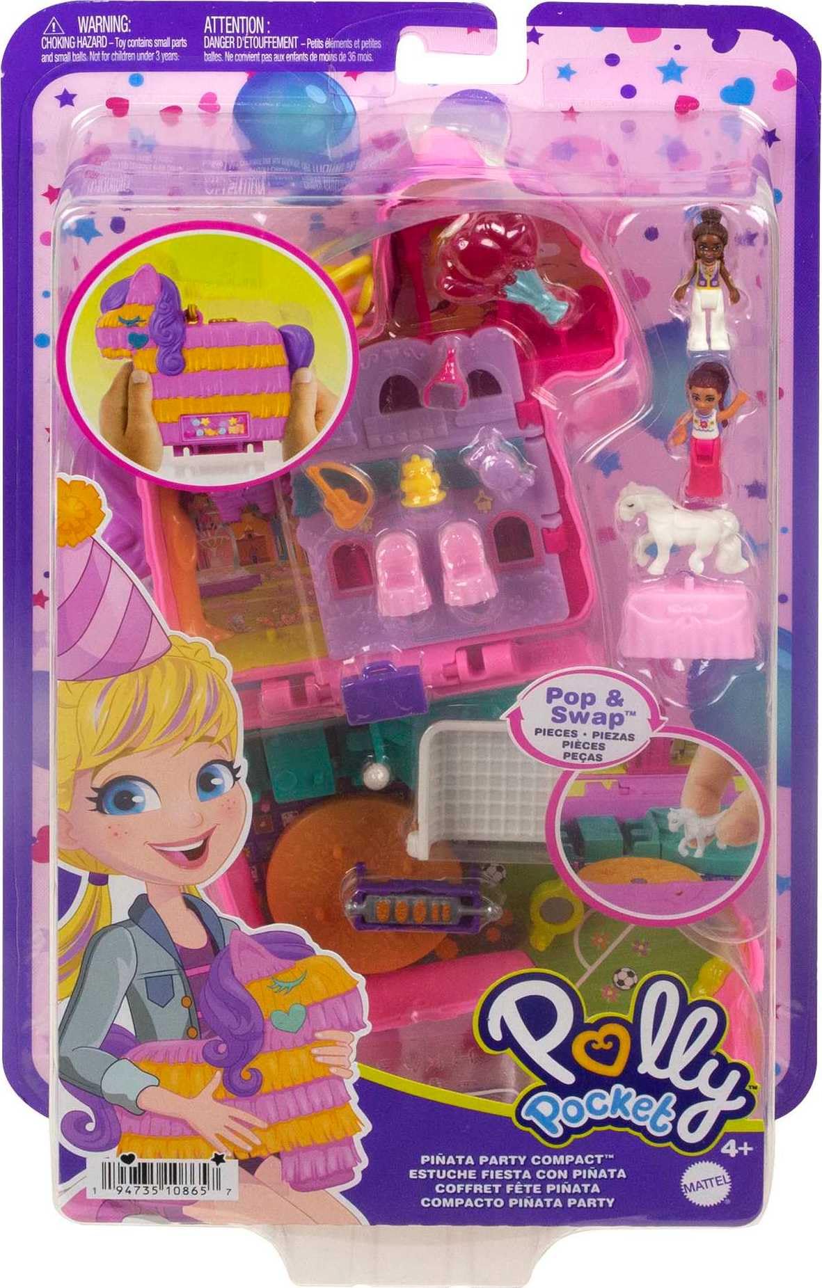 Polly Pocket Compact Playset, Pinata Party with 2 Micro Dolls & Accessories, Travel Toys with Surprise Reveals