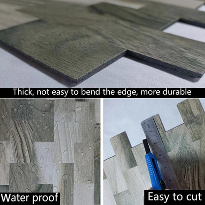 weimeisc 10 Sheets Peel and Stick Backsplash Tile for Kitchen, 3D Wall Panel PVC Mosaic (11.8''x11.8'') (Wooden Light Green)