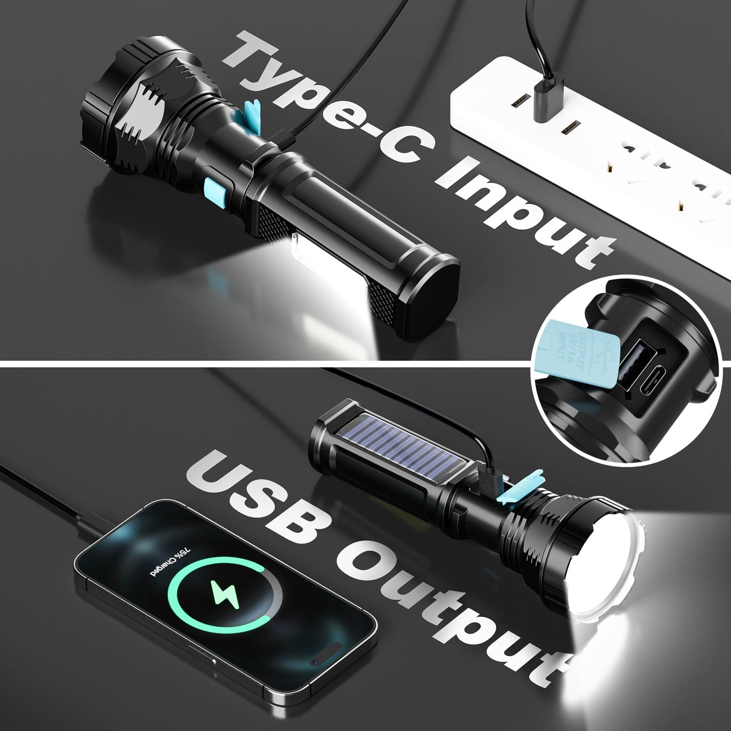 Rumiom Rechargeable LED Flashlight with Strobe Light