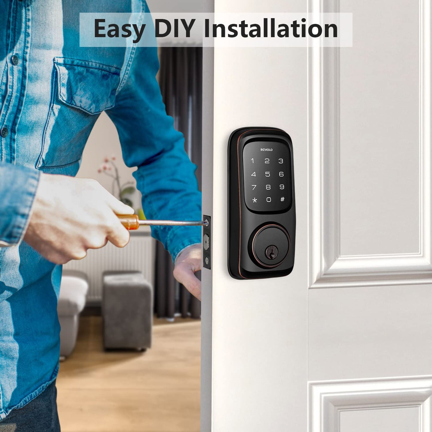 Revolo Keyless Touchscreen Deadbolt Lock, Oil-Rubbed Bronze