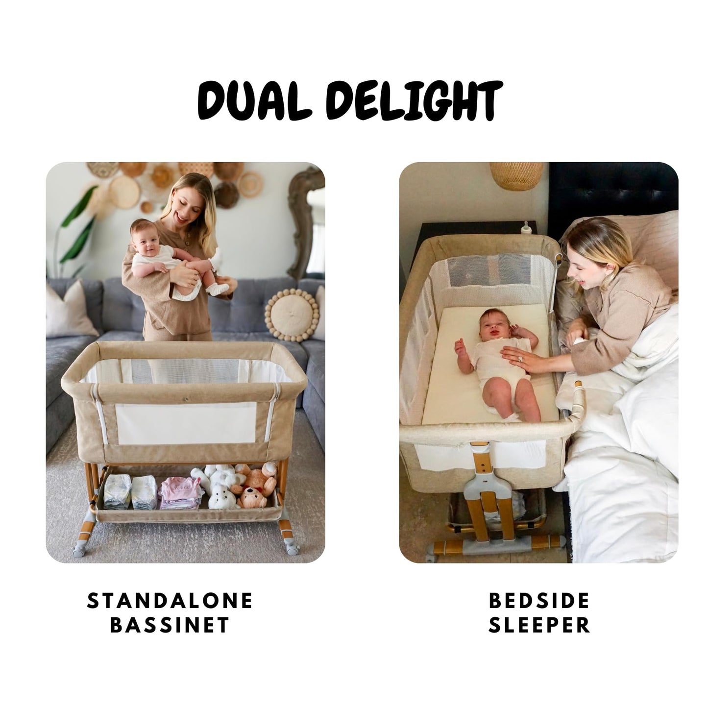 Convertible Baby Bassinet Bedside Sleeper with Wheels