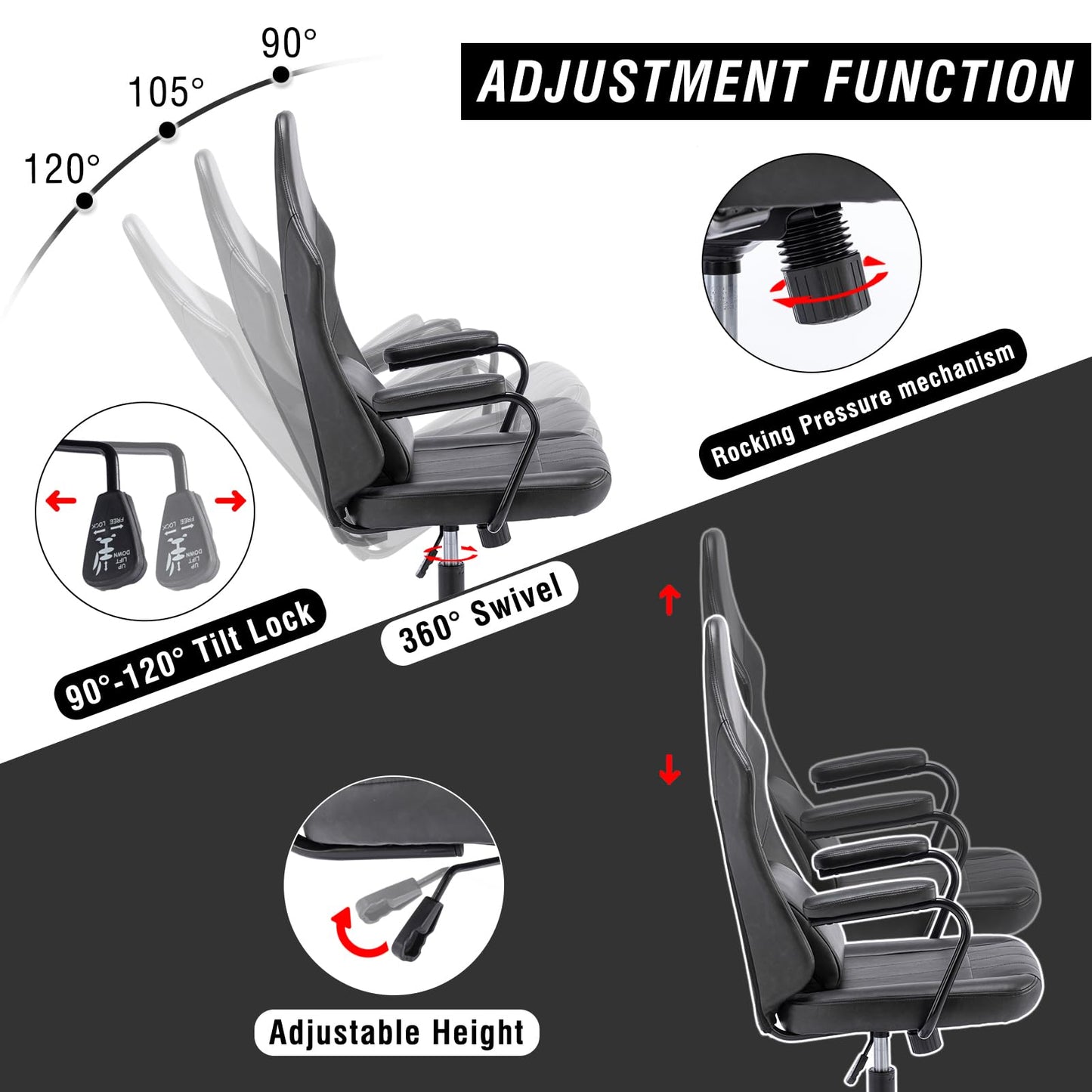TUKAKA Executive Office Chair, Home Office Desk Chair, High Back Vintage Leather Desk Chair, 360° Swivel Computer Chair, Height Adjustable Tilt Vanity Task Chair for Office, Reading Meeting Room