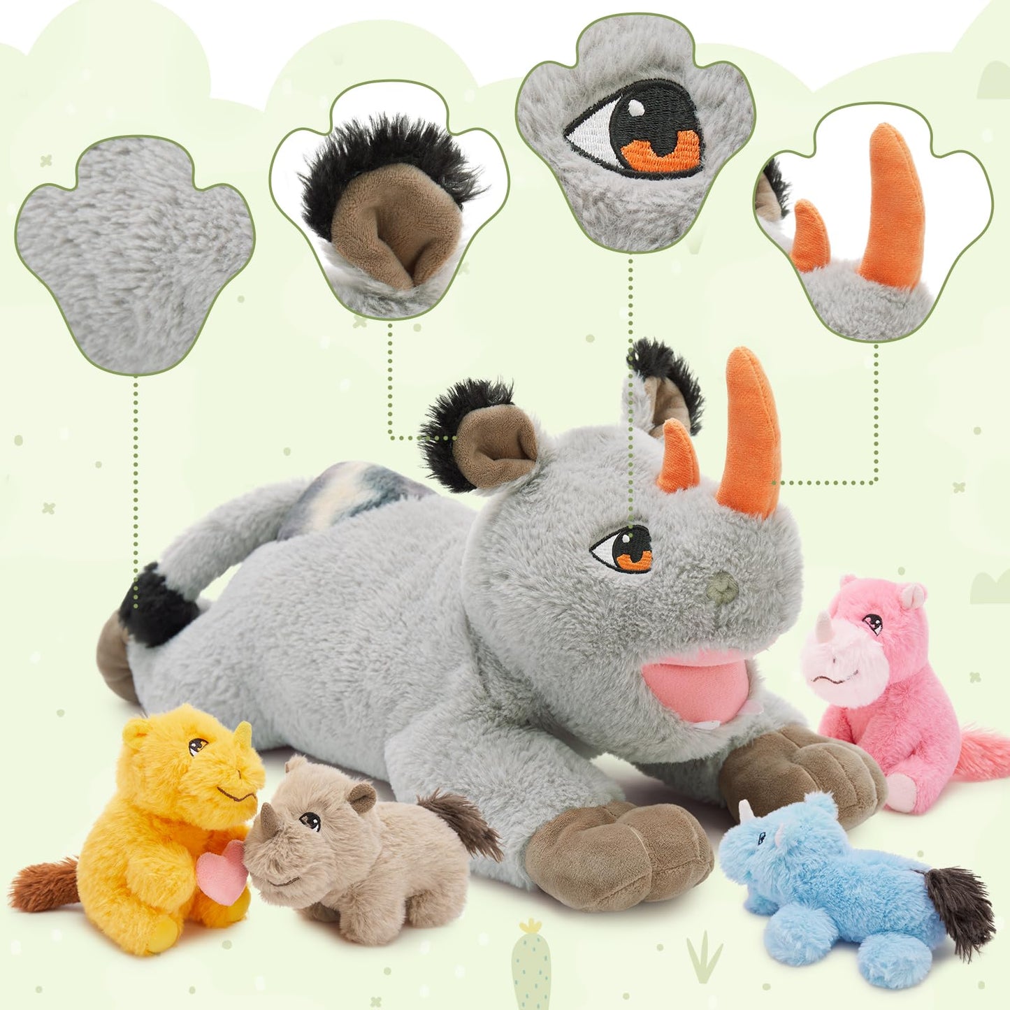 Rhino Stuffed Animal Plush with Baby Rhinos Inside
