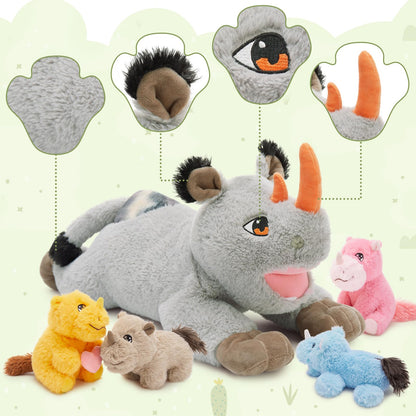 Rhino Stuffed Animal Plush with Baby Rhinos Inside