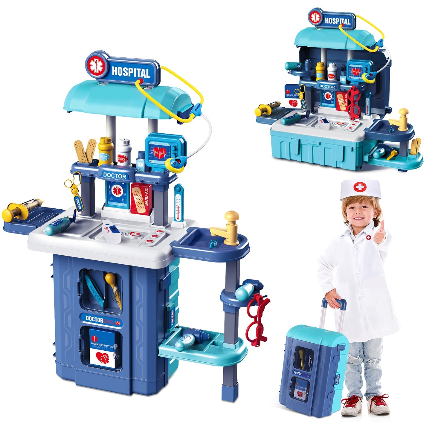 Toy Doctor Kit for Kids: Pretend Play Kids Doctor Set with Electronic Stethoscope Dress Up Doctor Costume Carrying Storage Case - Role Play Toys Medical Kit for Toddlers Boys Girls