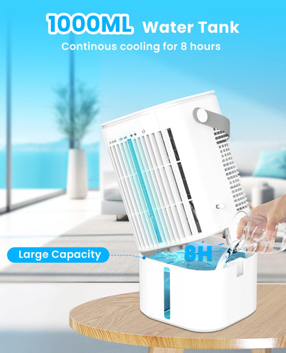 Latitop Portable Air Conditioners Fan, Air Cooler Evaporative 180°Auto Rotation, 3 Wind Speed, 2-4H Timer, Mini Cooling Fan for Room Home Bedroom Office