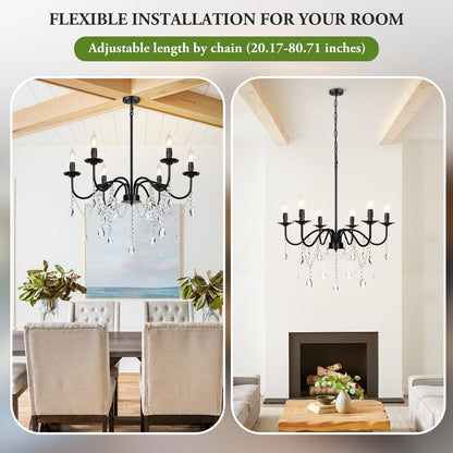 6-Light Farmhouse Crystal Chandelier for Home