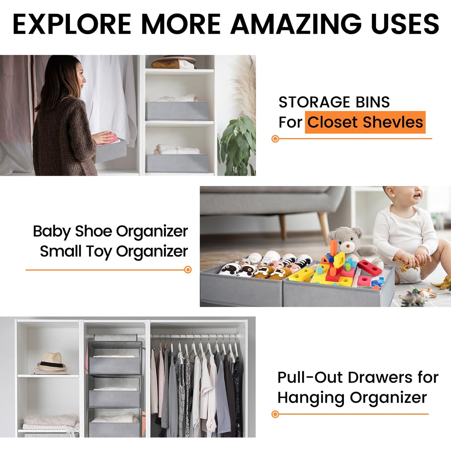 20 Pack Fabric Drawer Organizer Bins - Grey