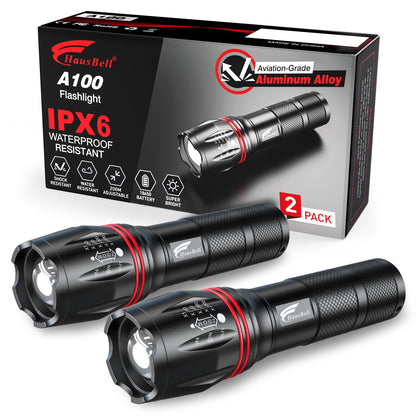 HAUSBELL LED Flashlights, Waterproof, 5 Modes, 2Pack