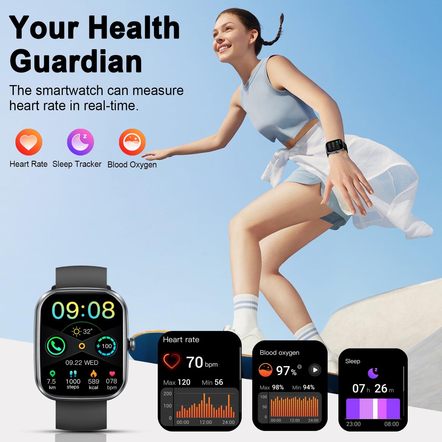 Smart Watch with Fitness Tracking & Call Support