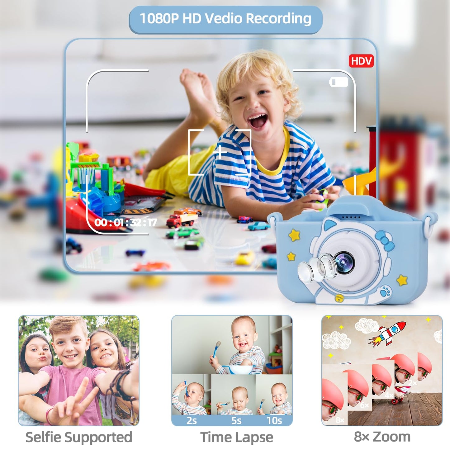 Kids Camera, 48MP Digital Camera for Kids Video Recorder 1080P with 32GB SD Card, IPS 2 Inch Screen Toddler Camera Christmas Birthday Gifts Toy for Aged 3-12 Boys and Girls