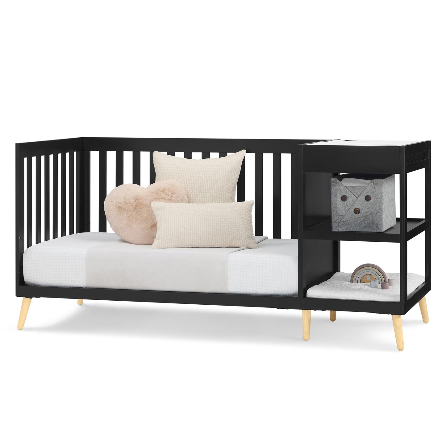 Delta Children Essex 4-in-1 Convertible Crib and Changer, Black Ebony w/Natural Knobs