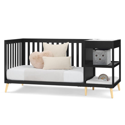 Delta Children Essex 4-in-1 Convertible Crib and Changer, Black Ebony w/Natural Knobs