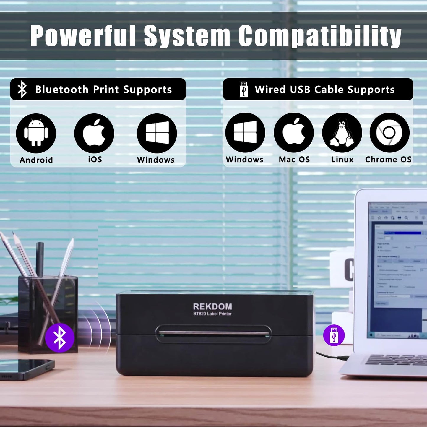 REKDOM Bluetooth Label Printer, 4x6” Shipping Label Printer, Wireless Thermal Label Printer Compatible with Phone,Tablet and Windows, Amazon,Ebay,USPS.