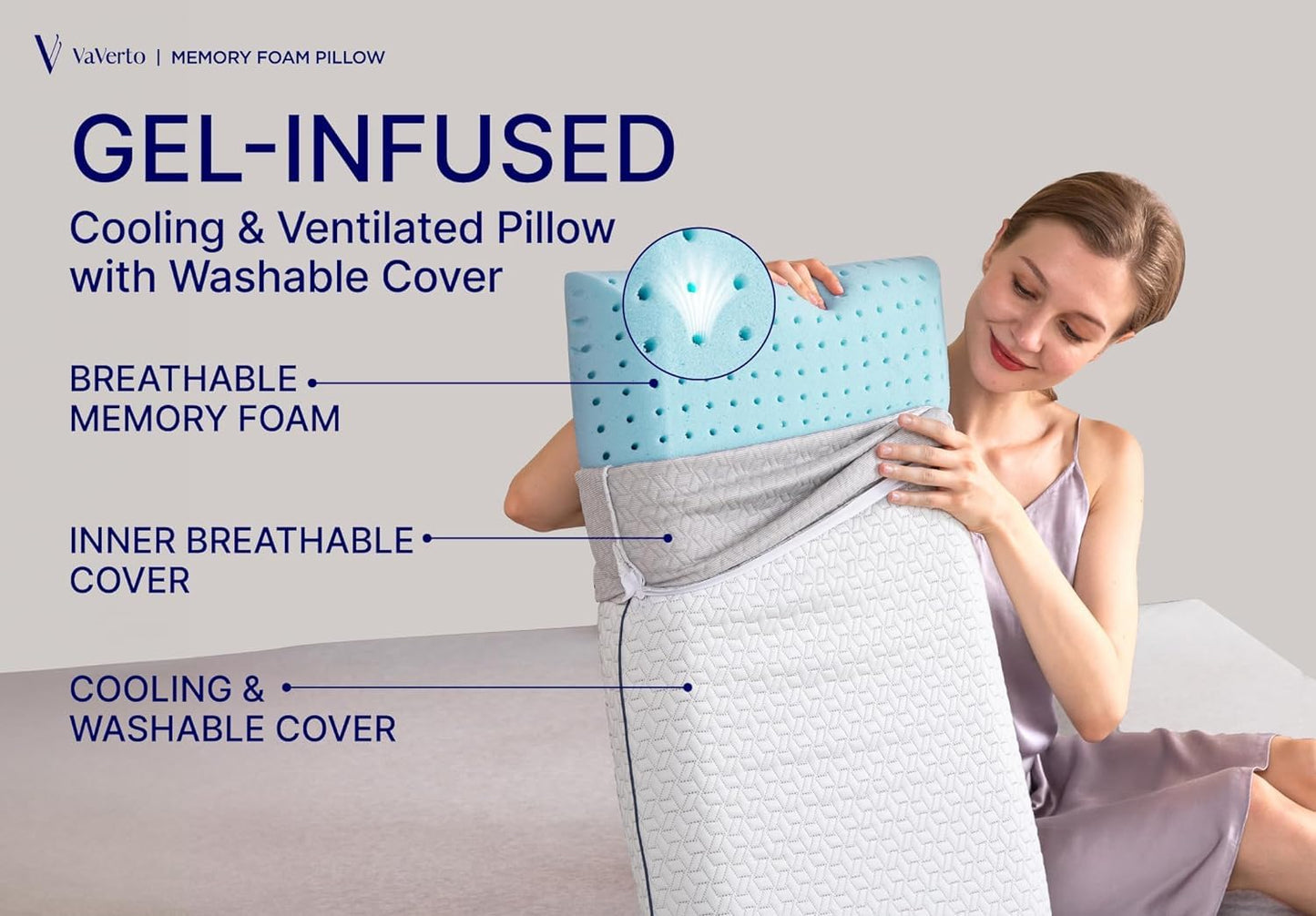 Vaverto Cooling Gel Memory Foam Bed Pillow