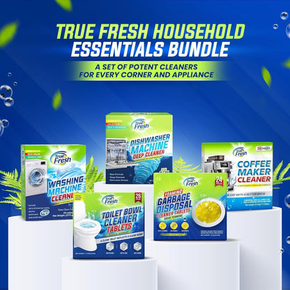 True Fresh Dishwasher Cleaner & Deodorizer Tablets 18-Pack, 20g Each - Powerful Limescale & Odor Removal - Deep Clean for Sparkling Dishwashers - Safe, Effective, and Compatible with All Models