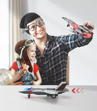 Geyiie Airplane Toys for Kids, Army Fighter Jet Diecast Plane Toys Helicopter for Boys Grils, Pull Back Airplanes with Light, Air Transport Toy Bomber Outdoor Gifts for Toddler Age 3-8 Easter Gifts