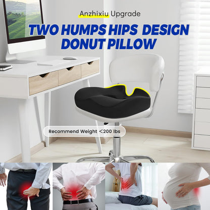 anzhixiu Donut Pillow for Hemorrhoids, Coccyx,Tailbone Pain Relief Seat Cushion, Hemorrhoid Pillow with Two Humps Hip, Doughnut Butt Pillows for Postpartum Pregnancy, Sitting Tailbone, L Size-Black