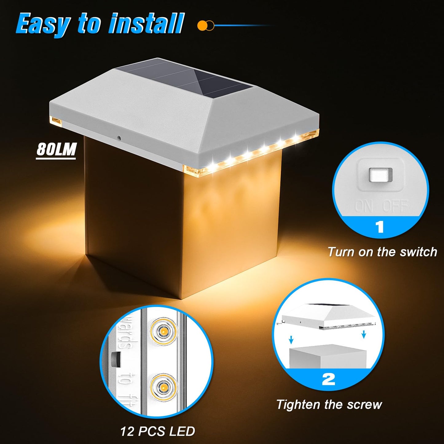 VOLISUN Solar Fence Post Lights - 12 Pack