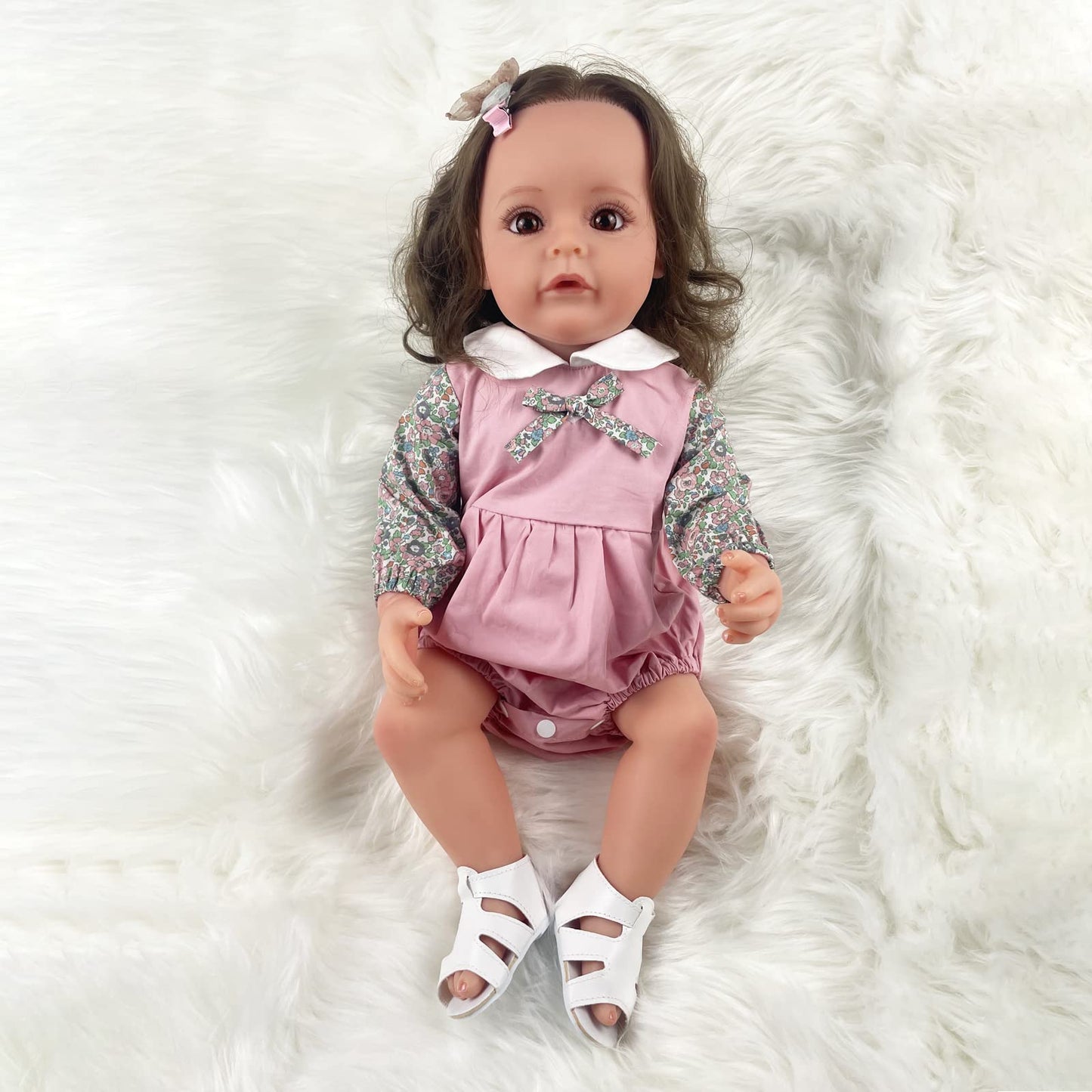 PLAYSKY Reborn Baby Dolls Girl, 22" Beautiful Lifelike Doll Full Body Vinyl Silicone with Long Hair for Kids, Realistic Newborn Baby Doll with Feeding Toy for Birthday Christmas