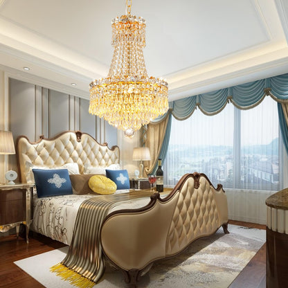 CEENWE 5 Light Gold Fish Crystal Chandelier,French Empire Style Chandeliers,Classic K9 Crystals Rain Drop Fixture for Living Room Foyer Entryway Hotel