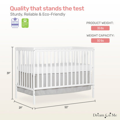 Dream On Me 5-In-1 Convertible Crib in White