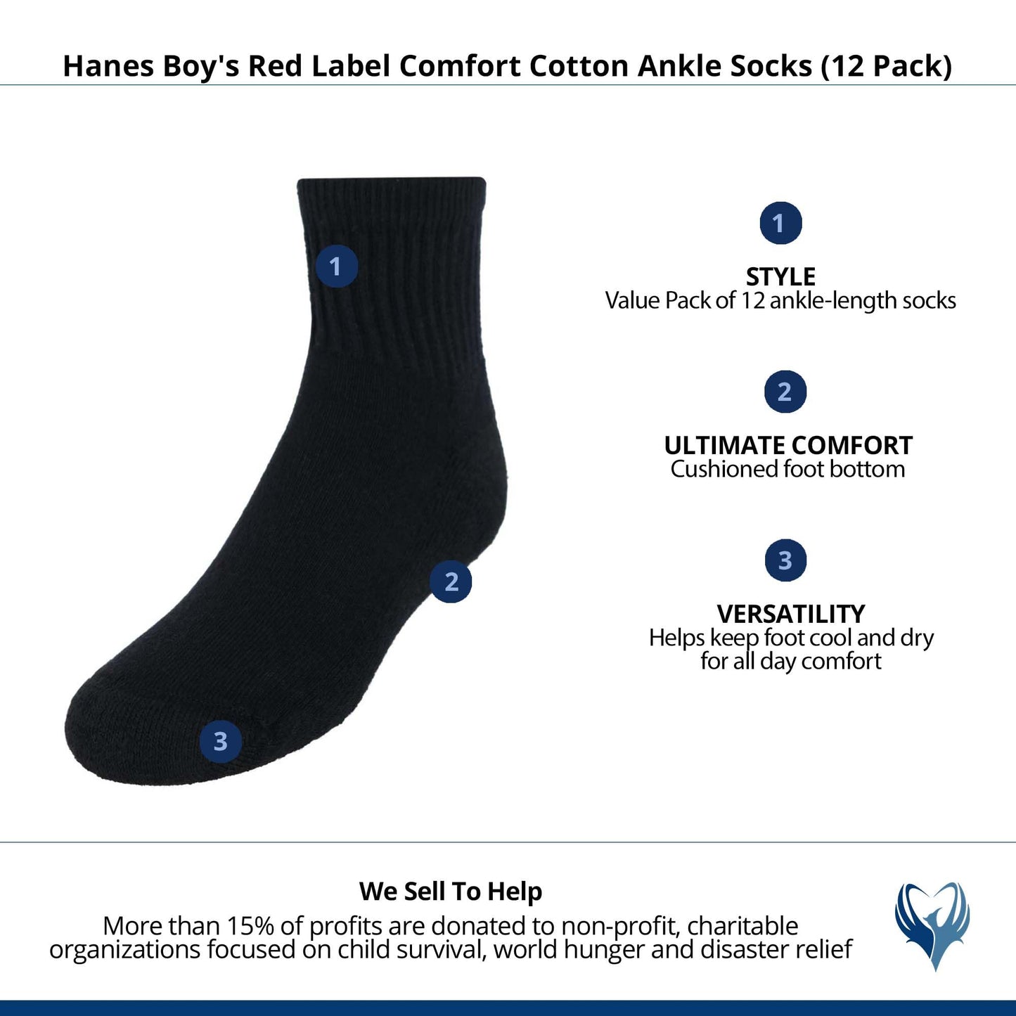 12 Pack Hanes Boys Cushioned Ankle Socks