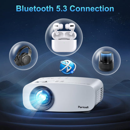 5G WiFi Bluetooth Projector, Pericat Native 1080P Movie Projector for Phone, Portable Outdoor Projector, 13000L Home Theater Video Projector, Mini Projector Compatible w/ PC, HDMI, USB, TV Stick, PS5