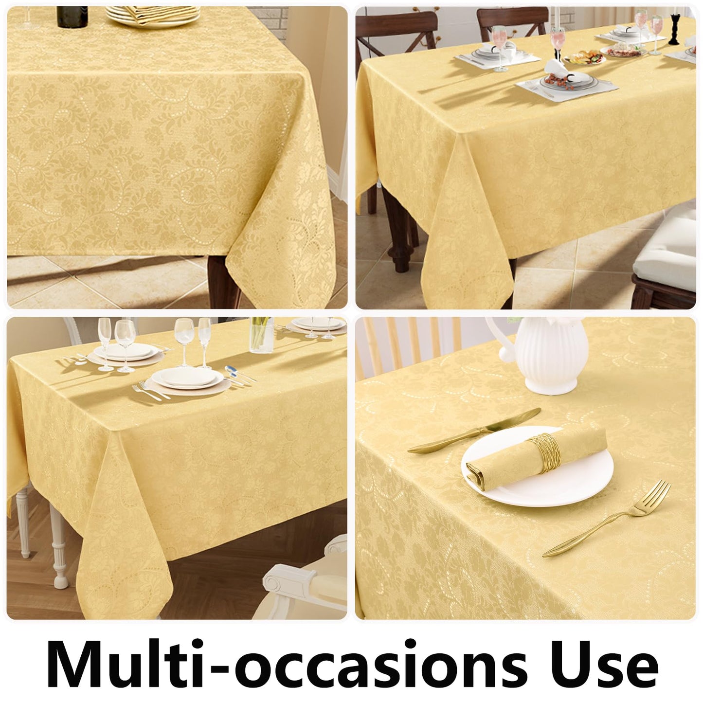 Moosfor Rectangle Tablecloth 60x84 Inch, Waterproof Damask Jacquard Table Cloth, Washable Fabric Table Covers for Dining, Parties, Indoor and Outdoor, Gold Vines
