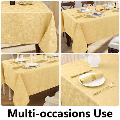 Moosfor Rectangle Tablecloth 60x84 Inch, Waterproof Damask Jacquard Table Cloth, Washable Fabric Table Covers for Dining, Parties, Indoor and Outdoor, Gold Vines