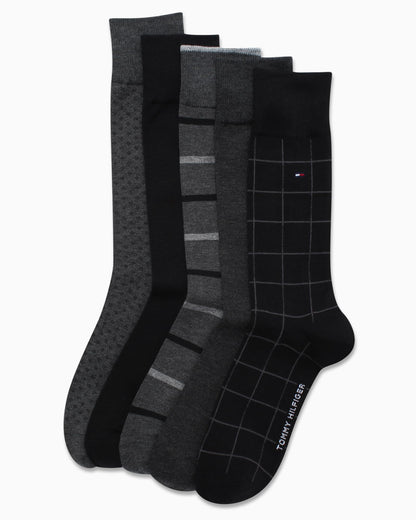 Tommy Hilfiger Men's Dress Socks - 5 Pairs Lightweight Comfort Fabric Reinforced Heel Crew Socks - Dress Socks for Men (7-12), Size 7-12, BlackGrey