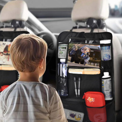 LUKCOZMO Backseat Car Organizer 2 Pack Backseat Car Organizer Back Seat Protector with Touch Screen Tablet Holder, Seat back Organizer for Kids, Waterproof Travel Accessories with 9 Storage Pockets