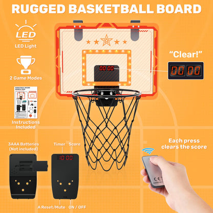 MindPal Indoor Basketball Hoop, Presents for Boys 8-12, Bedroom Basketball Hoop with Ball, Led Light Mini Hoop with Electronic Scoreboard, Indoor Basketball Hoop for Kids, Boy