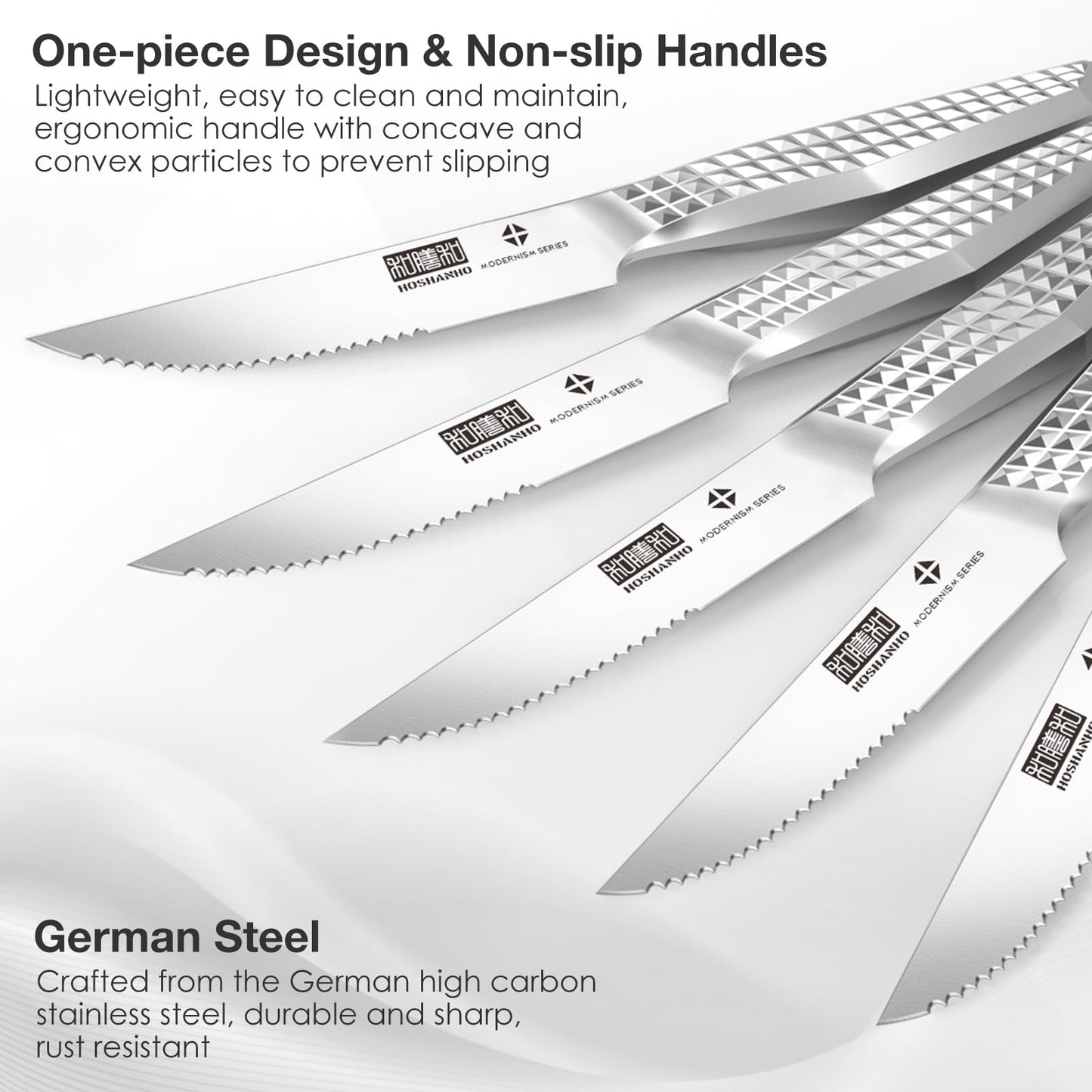 HOSHANHO Steak Knives Set of 6, 4.5 Inch Sharp Serrated Kitchen Steak Knife Set, High Carbon Japanese Stainless Steel Steak Knives with Ergonomic Handle