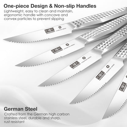 HOSHANHO Steak Knives Set of 6, 4.5 Inch Sharp Serrated Kitchen Steak Knife Set, High Carbon Japanese Stainless Steel Steak Knives with Ergonomic Handle